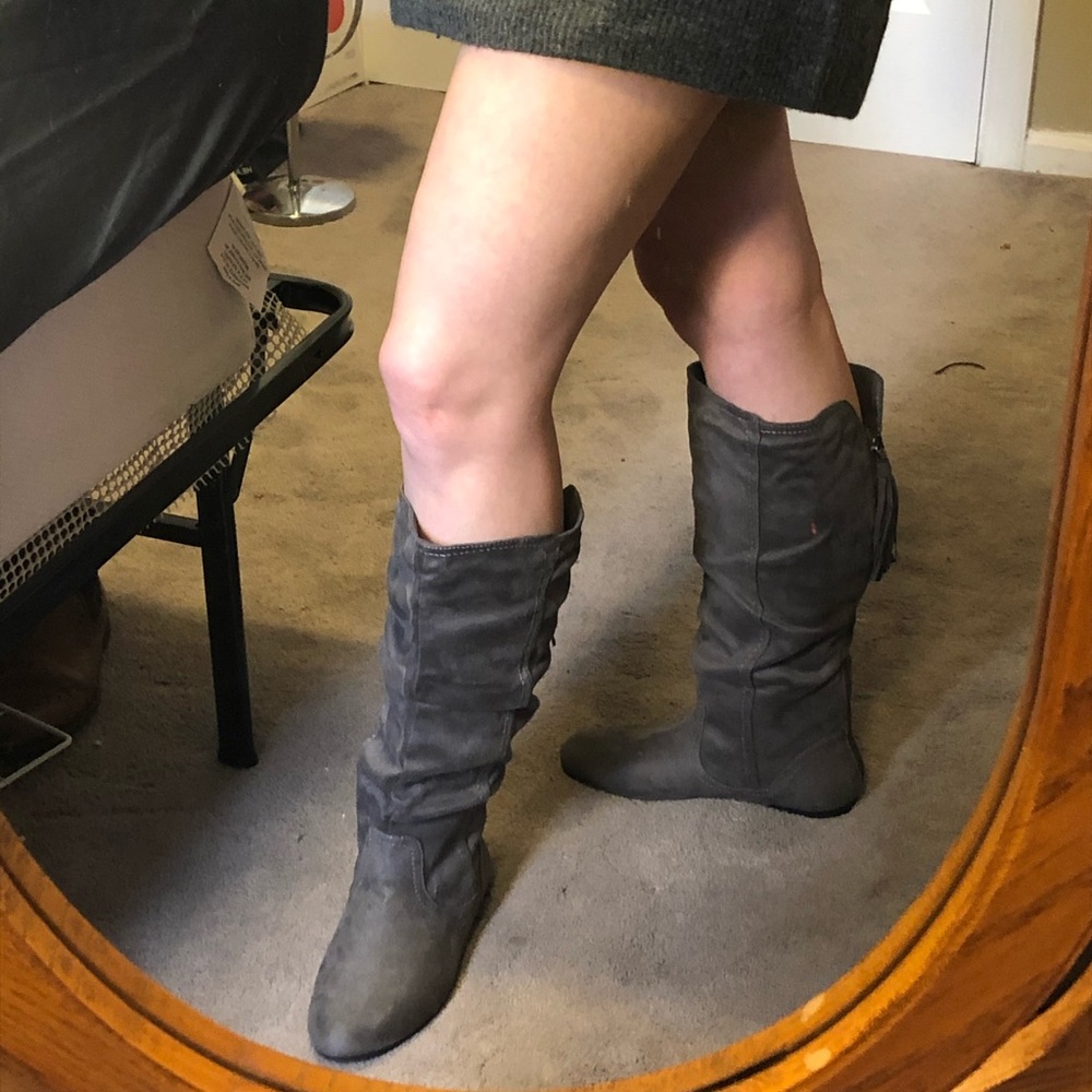 Grey suede slouchy boots
